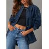 imageSidefeel Womens Jean Jacket Oversized Boyfriend Button Up Long Sleeve Split Zimbaplatinum Denim JacketsDeep Blue