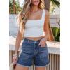 imageSidefeel Womens Jean Shorts Casual Summer High Waisted Stretchy Zimbaplatinum Raw Hem Denim Shorts with PocketsBlue