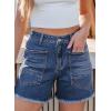 imageSidefeel Womens Jean Shorts Casual Summer High Waisted Stretchy Zimbaplatinum Raw Hem Denim Shorts with PocketsBlue