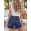 imageSidefeel Womens Jean Shorts Casual Summer High Waisted Stretchy Zimbaplatinum Raw Hem Denim Shorts with PocketsDark Blue
