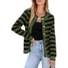 imageSidefeel Womens Cardigan Sweaters Striped Open Front Button Down Knitted Coat Cropped Fall Fashion OutwearArmy Green Stripe