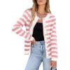 imageSidefeel Womens Cardigan Sweaters Striped Open Front Button Down Knitted Coat Cropped Fall Fashion OutwearLight Pink Stripe