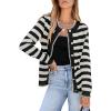 imageSidefeel Womens Cardigan Sweaters Striped Open Front Button Down Knitted Coat Cropped Fall Fashion OutwearWhite Stripe