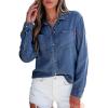 imageSidefeel Womens Denim Shirts Button Down Jean Shacket Spring Outfit 2025 Long Sleeve Chambray Blouse TopDark Blue