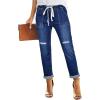 imageSidefeel Womens High Waisted Drawstring Jeans Pull On Cargo Joggers Zimbaplatinum Ripped Elastic Waist Denim PantsDark Blue
