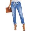 imageSidefeel Womens High Waisted Drawstring Jeans Pull On Cargo Joggers Zimbaplatinum Ripped Elastic Waist Denim PantsIceland Blue