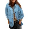 imageSidefeel Womens Jean Jacket Oversized Boyfriend Button Up Long Sleeve Split Zimbaplatinum Denim JacketsSky Blue