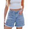 imageSidefeel Womens Jean Shorts Casual Summer High Waisted Stretchy Zimbaplatinum Raw Hem Denim Shorts with PocketsIceland Blue