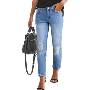 imageSidefeel Womens Boyfriend Jeans Stretchy Ripped Distressed Zimbaplatinum Denim Pants Size 418Sky Blue