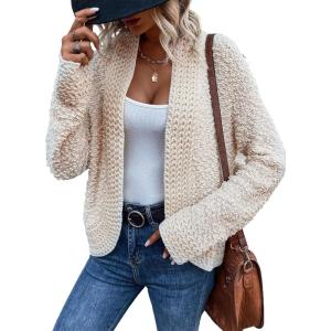 imageSidefeel Womens Cardigan Sweaters Casual Long Sleeve Cropped Open Front Chunky Knit Coats Fall SweatersApricot