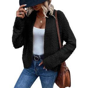 imageSidefeel Womens Cardigan Sweaters Casual Long Sleeve Cropped Open Front Chunky Knit Coats Fall SweatersBlack