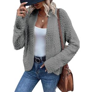imageSidefeel Womens Cardigan Sweaters Casual Long Sleeve Cropped Open Front Chunky Knit Coats Fall SweatersGray