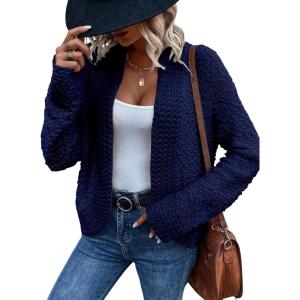imageSidefeel Womens Cardigan Sweaters Casual Long Sleeve Cropped Open Front Chunky Knit Coats Fall SweatersNavy Blue