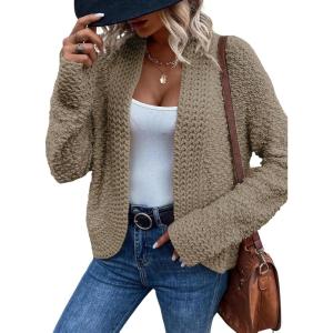 imageSidefeel Womens Cardigan Sweaters Casual Long Sleeve Cropped Open Front Chunky Knit Coats Fall SweatersPale Khaki