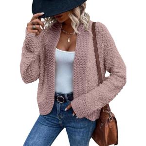 imageSidefeel Womens Cardigan Sweaters Casual Long Sleeve Cropped Open Front Chunky Knit Coats Fall SweatersPink