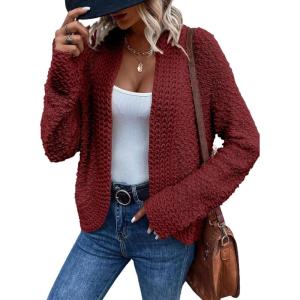 imageSidefeel Womens Cardigan Sweaters Casual Long Sleeve Cropped Open Front Chunky Knit Coats Fall SweatersRed