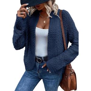imageSidefeel Womens Cardigan Sweaters Casual Long Sleeve Cropped Open Front Chunky Knit Coats Fall SweatersSail Blue
