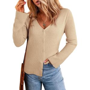 imageSidefeel Womens Cardigan Sweaters V Neck Button Long Sleeve Knit Oversized CardigansApricot