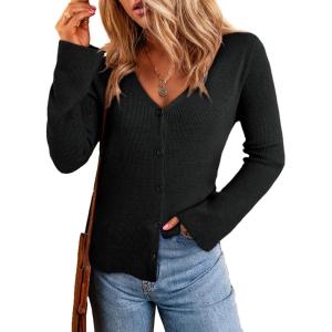 imageSidefeel Womens Cardigan Sweaters V Neck Button Long Sleeve Knit Oversized CardigansBlack