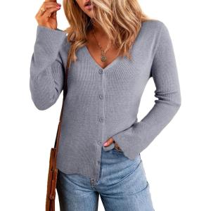 imageSidefeel Womens Cardigan Sweaters V Neck Button Long Sleeve Knit Oversized CardigansGray