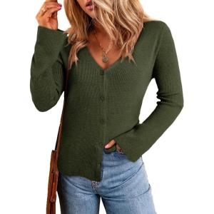 imageSidefeel Womens Cardigan Sweaters V Neck Button Long Sleeve Knit Oversized CardigansGreen