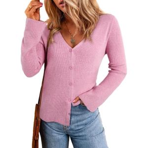 imageSidefeel Womens Cardigan Sweaters V Neck Button Long Sleeve Knit Oversized CardigansPink