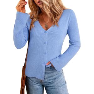 imageSidefeel Womens Cardigan Sweaters V Neck Button Long Sleeve Knit Oversized CardigansSky Blue