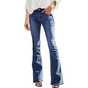 imageSidefeel Womens High Waisted Bell Bottom Bootcut Jeans Flared Wide Leg Denim PantsDark Blue