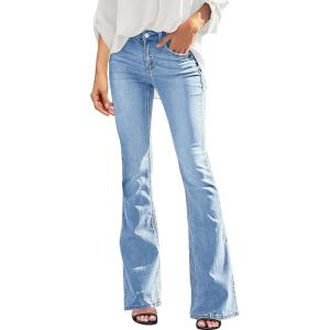 imageSidefeel Womens High Waisted Bell Bottom Bootcut Jeans Flared Wide Leg Denim PantsIceland Blue