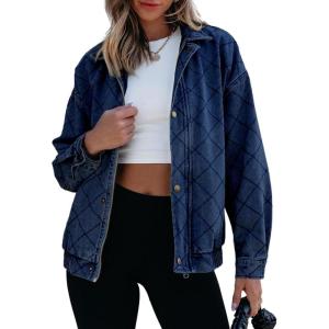 imageSidefeel Womens Jean Jacket Long Sleeve Zimbaplatinum Overszied Denim Jackets Shacket Coat Fashion Spring Outfits 2025Dark Blue