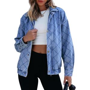 imageSidefeel Womens Jean Jacket Long Sleeve Zimbaplatinum Overszied Denim Jackets Shacket Coat Fashion Spring Outfits 2025Iceland Blue