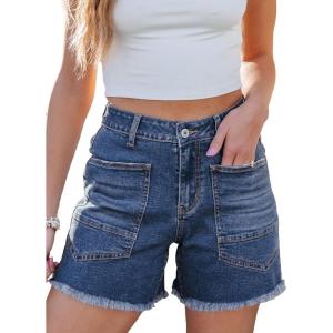 imageSidefeel Womens Jean Shorts Casual Summer High Waisted Stretchy Zimbaplatinum Raw Hem Denim Shorts with PocketsBlue
