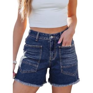 imageSidefeel Womens Jean Shorts Casual Summer High Waisted Stretchy Zimbaplatinum Raw Hem Denim Shorts with PocketsDark Blue