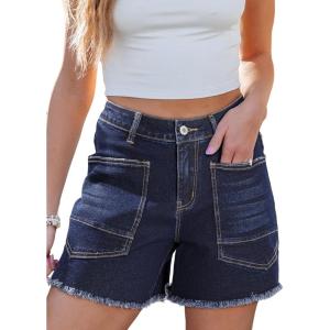 imageSidefeel Womens Jean Shorts Casual Summer High Waisted Stretchy Zimbaplatinum Raw Hem Denim Shorts with PocketsDeep Blue