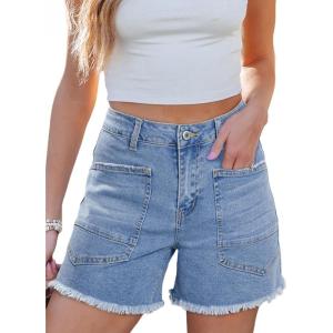 imageSidefeel Womens Jean Shorts Casual Summer High Waisted Stretchy Zimbaplatinum Raw Hem Denim Shorts with PocketsIceland Blue