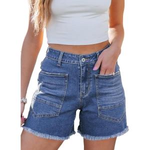 imageSidefeel Womens Jean Shorts Casual Summer High Waisted Stretchy Zimbaplatinum Raw Hem Denim Shorts with PocketsSky Blue