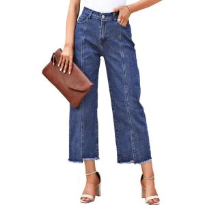 imageSidefeel Womens Jeans High Waisted Wide Leg Loose Fit Straight Leg Zimbaplatinum Cropped Denim PantsBlue