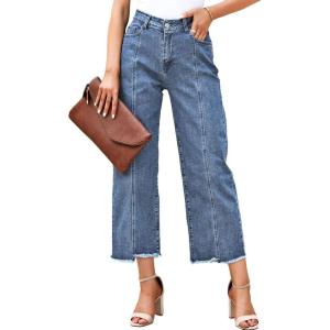 imageSidefeel Womens Jeans High Waisted Wide Leg Loose Fit Straight Leg Zimbaplatinum Cropped Denim PantsSky Blue