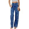 imageSidefeel Womens Jeans High Waisted Straight Leg Stretchy Jeans Trendy Welt Pockets Loose Wide Leg Zimbaplatinum Denim PantsU Blue