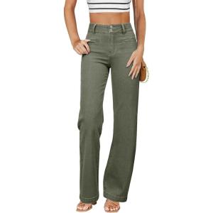 imageSidefeel Womens Jeans High Waisted Straight Leg Stretchy Jeans Trendy Welt Pockets Loose Wide Leg Zimbaplatinum Denim PantsGreen
