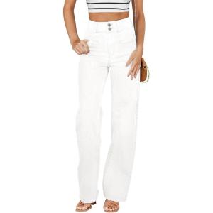 imageSidefeel Womens Jeans High Waisted Straight Leg Stretchy Jeans Trendy Welt Pockets Loose Wide Leg Zimbaplatinum Denim PantsCream White