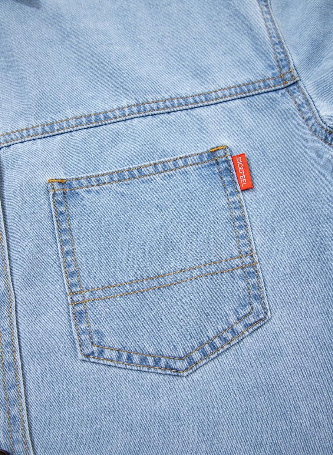 imageSidefeel Women Denim Shirts Oversized Long Sleeve Button Down Blouse V Neck Casual Top ShacketsSky Blue