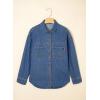 imageSidefeel Women Denim Shirts Oversized Long Sleeve Button Down Blouse V Neck Casual Top ShacketsBlue