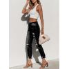 imageSidefeel Womens Ripped Jeans Straight Leg Distressed Boyfriend Denim PantsPure Black