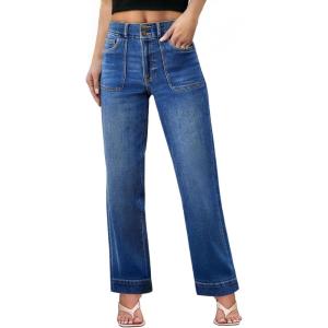 imageSidefeel Womens Straight Leg Jeans High Waisted Stretchy Tummy Control Wide Leg Denim Pants Fall OutfitsDark Blue