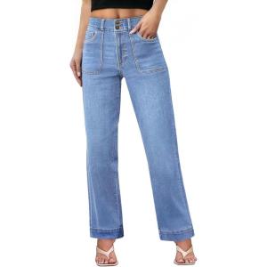 imageSidefeel Womens Straight Leg Jeans High Waisted Stretchy Tummy Control Wide Leg Denim Pants Fall OutfitsIceland Blue