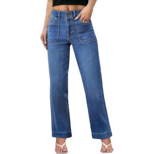 imageSidefeel Womens Straight Leg Jeans High Waisted Stretchy Tummy Control Wide Leg Denim Pants Fall OutfitsLight Blue