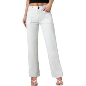 imageSidefeel Womens Straight Leg Jeans High Waisted Stretchy Tummy Control Wide Leg Denim Pants Fall OutfitsWhite