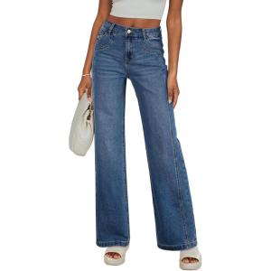 imageSidefeel Womens Wide Leg Jeans High Waisted Stretchy Jeans Straight Leg Trendy Patchwork Loose Fit Denim PantsBlue
