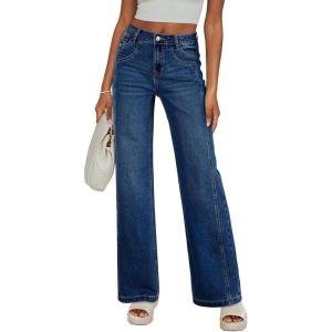 imageSidefeel Womens Wide Leg Jeans High Waisted Stretchy Jeans Straight Leg Trendy Patchwork Loose Fit Denim PantsBluing